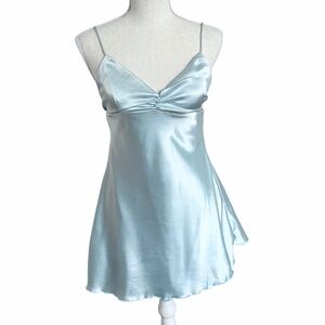 LUCY IN THE SKY Blue Satin Skater Mini Dress Women’s Size Medium